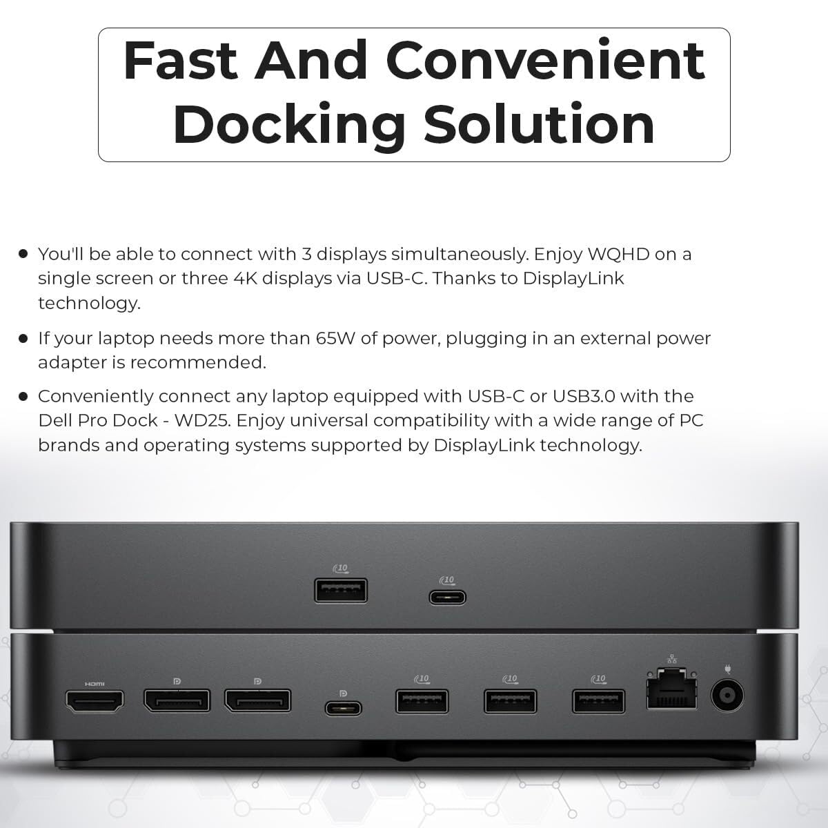 ANYHDD Dell Pro Dock WD25 includes 2.5GbE for reliable wired networking.