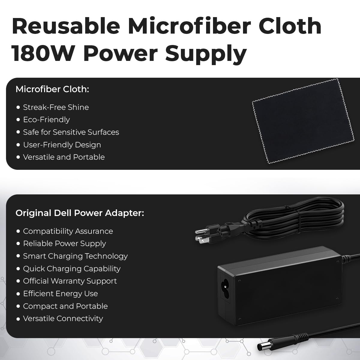 Bundle includes HDMI, DisplayPort, USB-C cable and cleaning cloth.