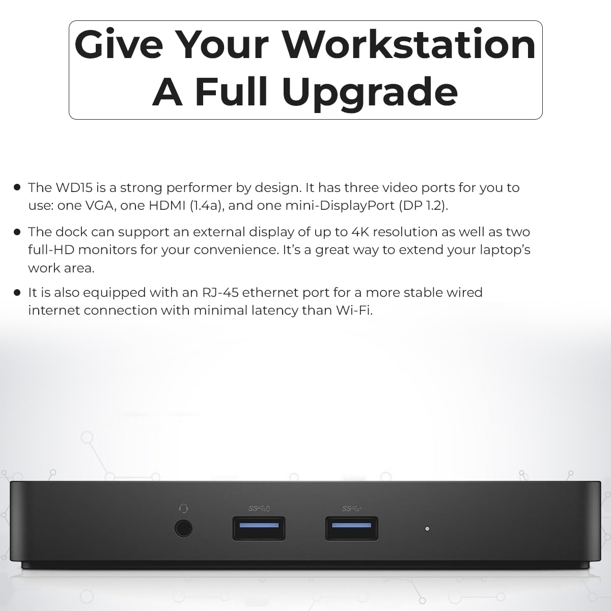 ANYHDD Dell WD15 in a home office scene illustrating tidy multi-monitor productivity