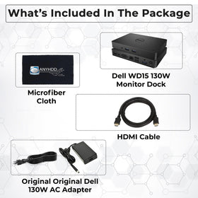 ANYHDD Dell WD15 ports closeup highlighting HDMI, VGA, USB and ethernet for versatility