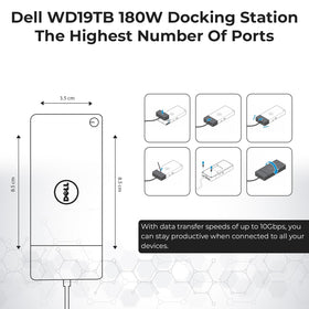 ANYHDD Dell WD19TB dock layout shows compact hub with broad connectivity.