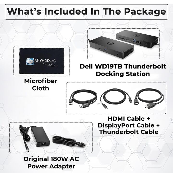 ANYHDD Dell WD19TB rear ports highlight versatile connectivity for multiple devices.