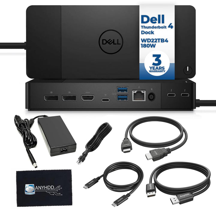 ANYHDD Dell WD22TB4 dock front view showing versatile ports for streamlined connectivity