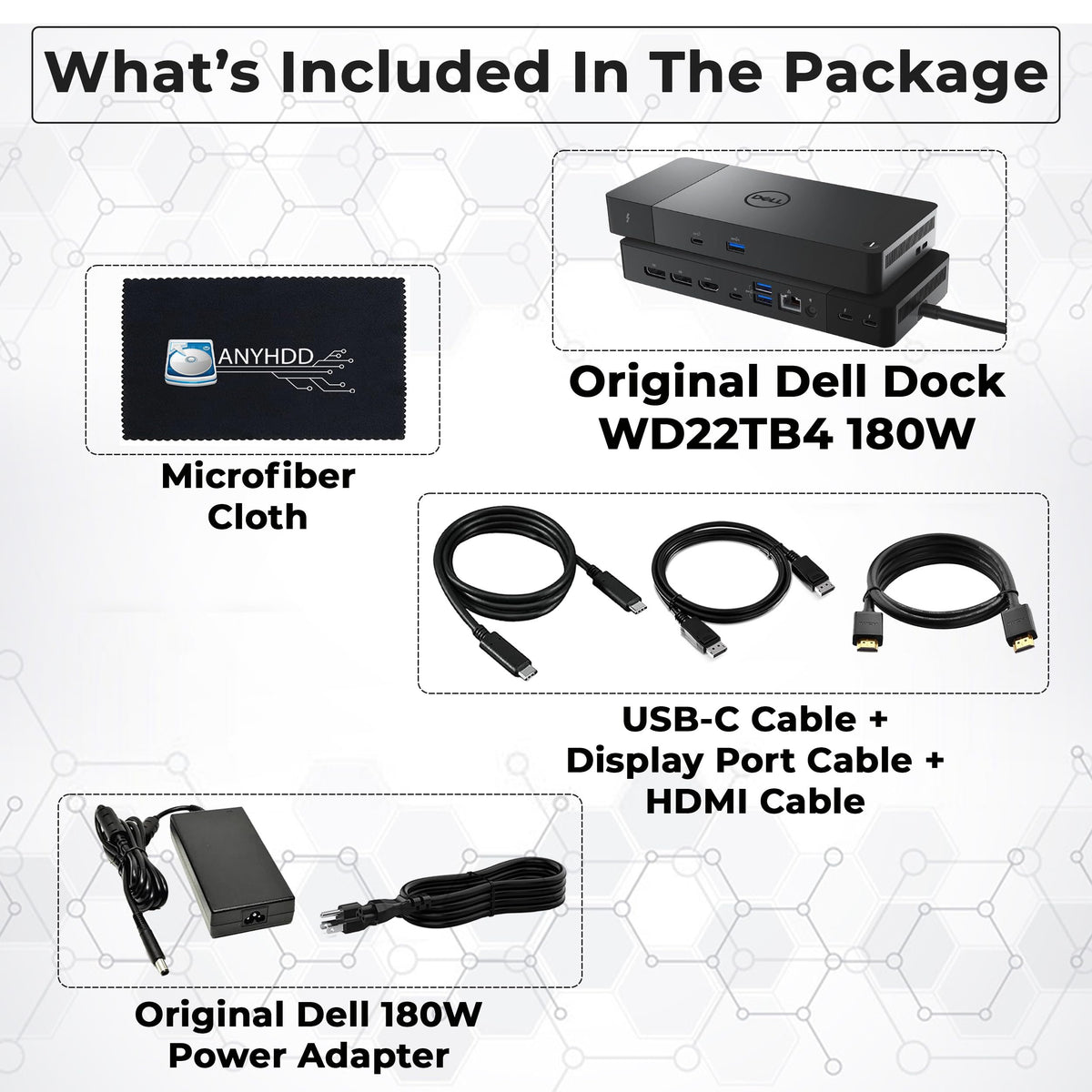 ANYHDD Dell WD22TB4 ports side view emphasizes TB4, USB, and Ethernet