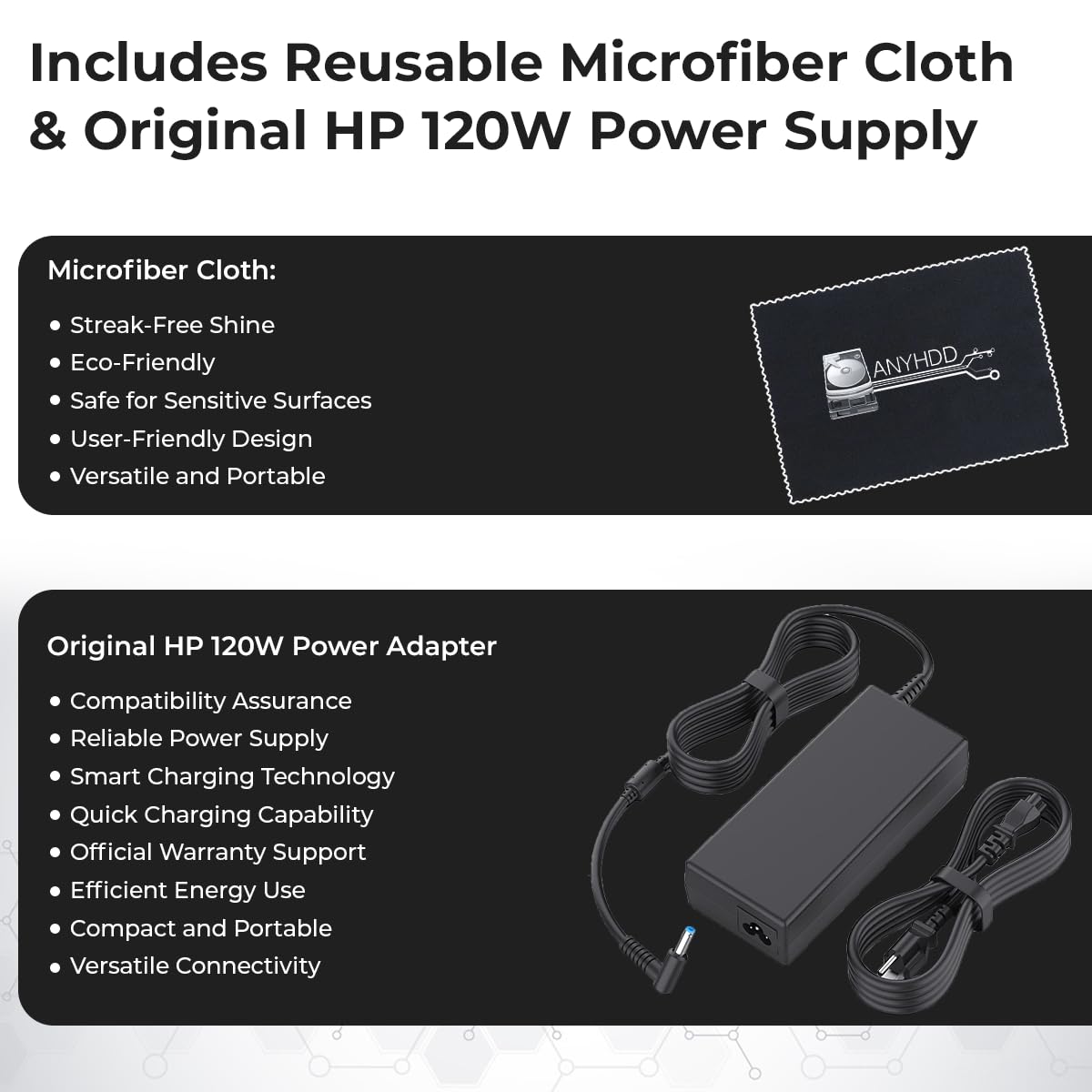 ANYHDD HP dock renewed condition ships with microfiber cloth for care.