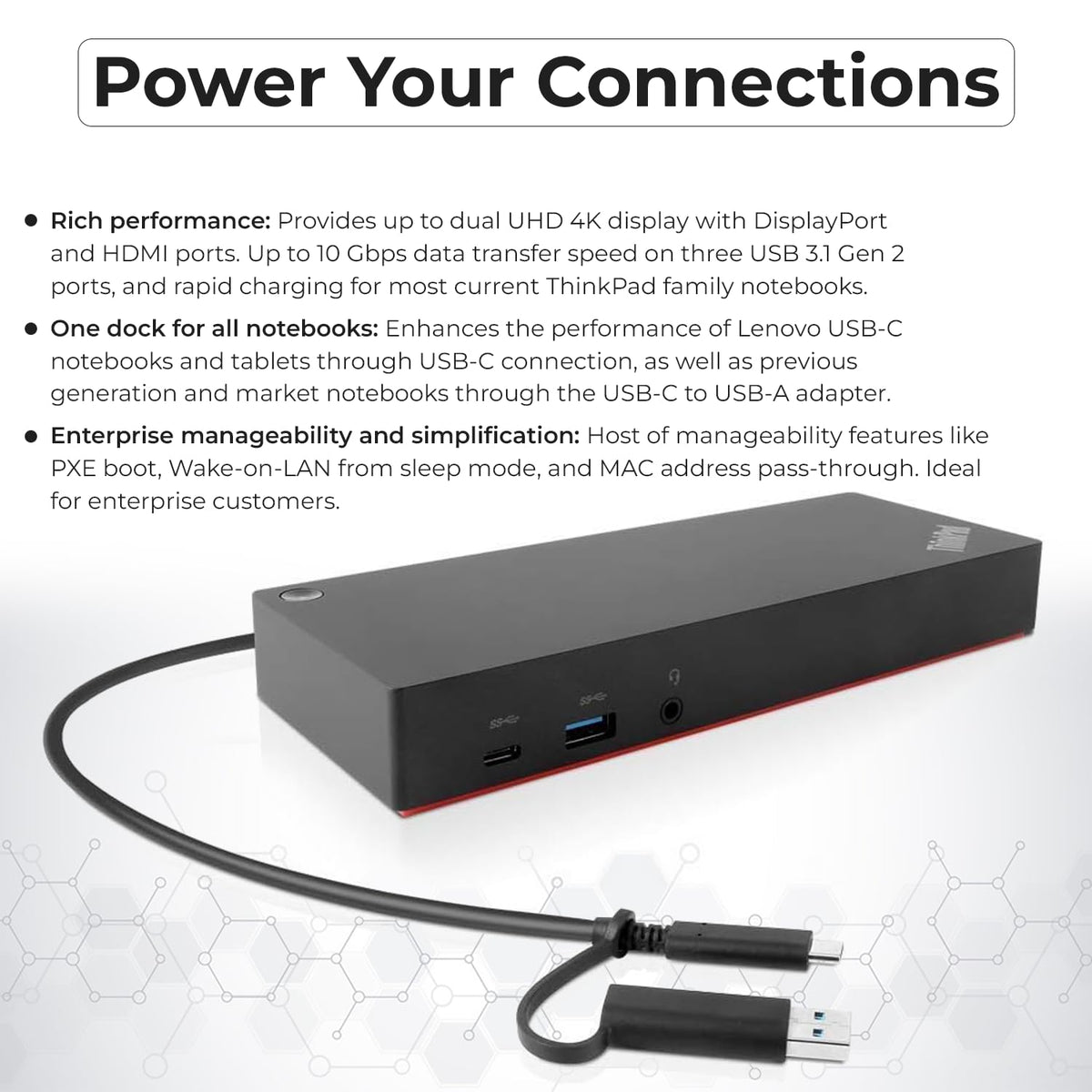ANYHDD Lenovo docking station box content displayed with cables and cloth