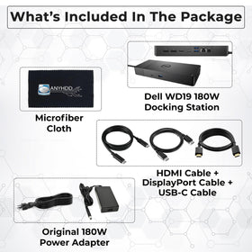 ANYHDD WD19 Dell docking station ports in use with laptop and peripherals
