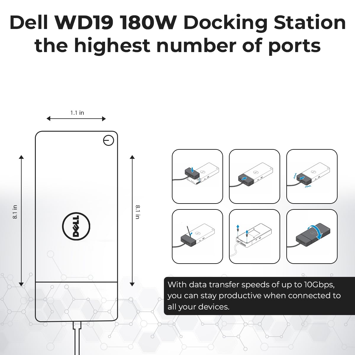 ANYHDD WD19 adapter close-up highlighting 180W power