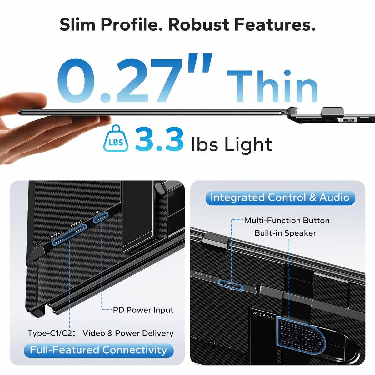 Anyking adjustable kickstand provides stable support in various viewing modes.