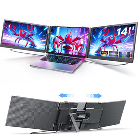 Anyking laptop screen extender front view showing a triple-monitor setup for on-the-go productivity.