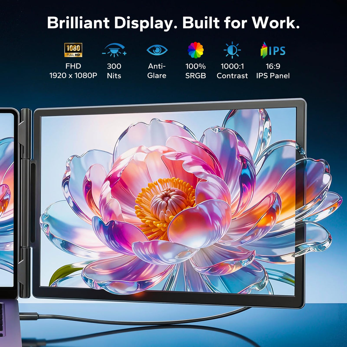 Anyking triple screen extender side angle highlighting extended workspace for multitasking.