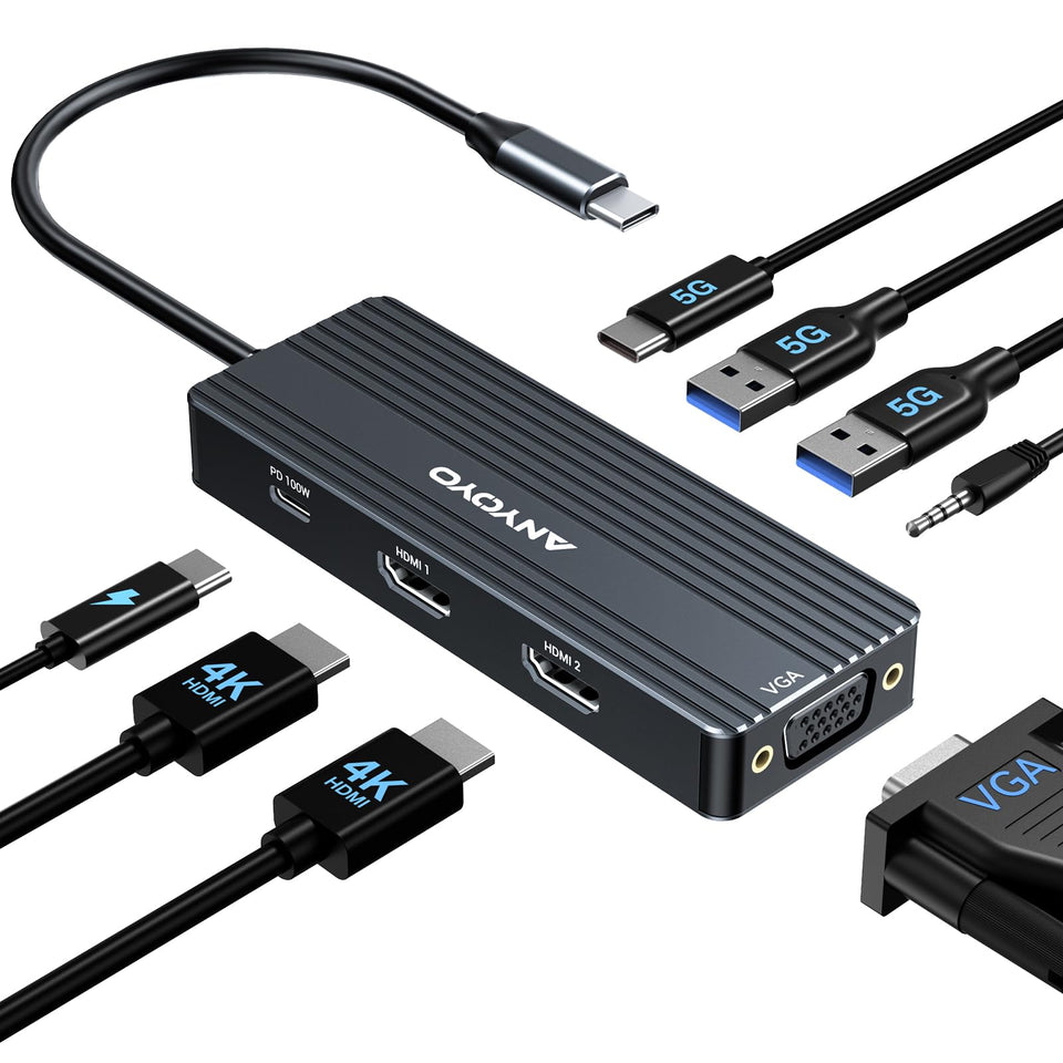 ANYOYO USB-C Docking Station front view shows organized ports for easy setup