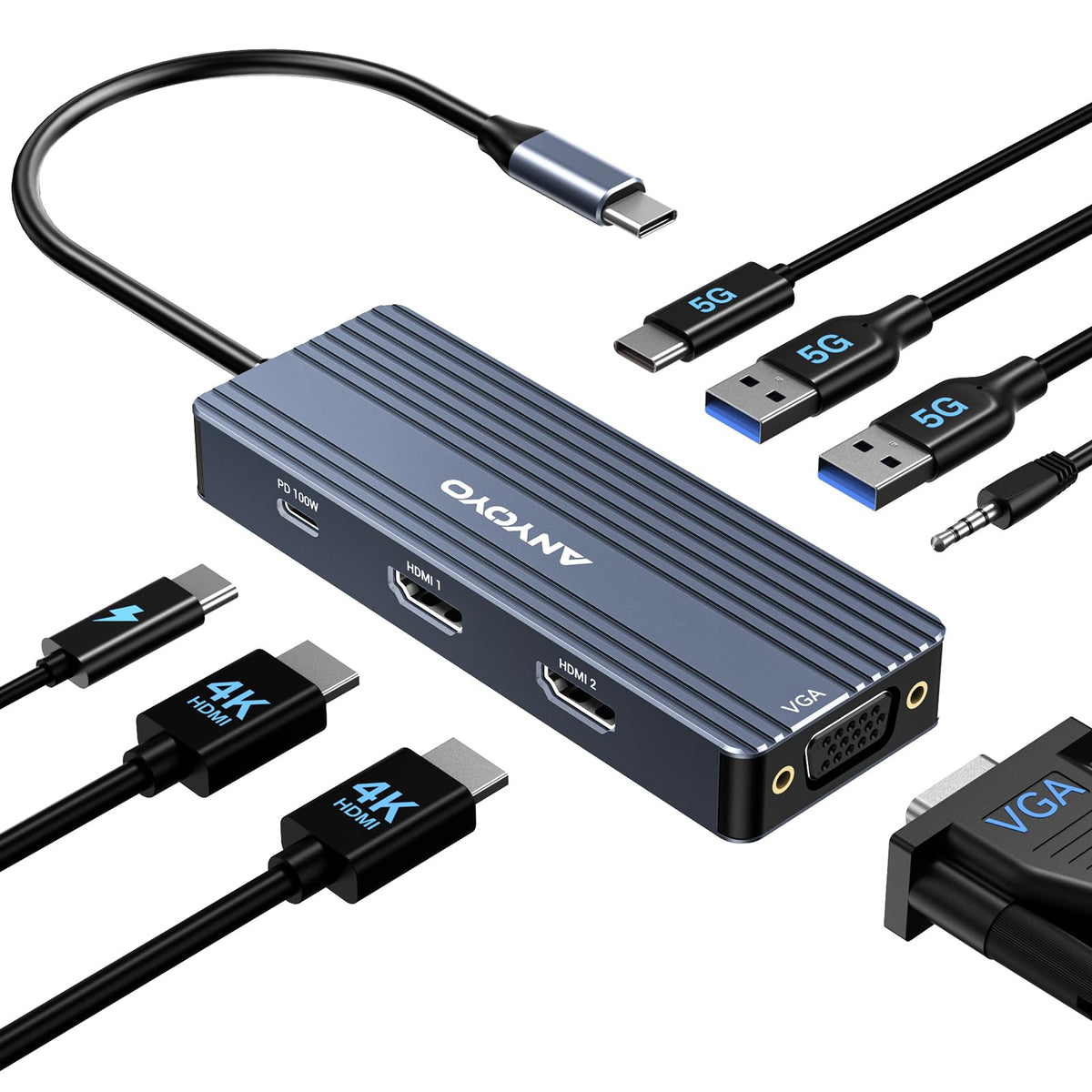 ANYOYO USB-C Docking Station front view highlighting 8-in-1 versatility