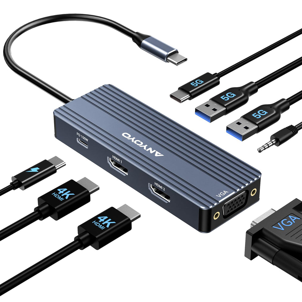ANYOYO USB-C Docking Station front view highlighting 8-in-1 versatility