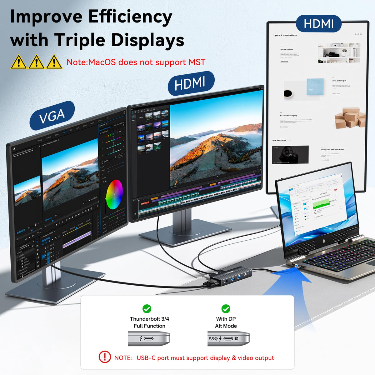 ANYOYO USB-C Docking Station PD 100W flow supports powerful charging