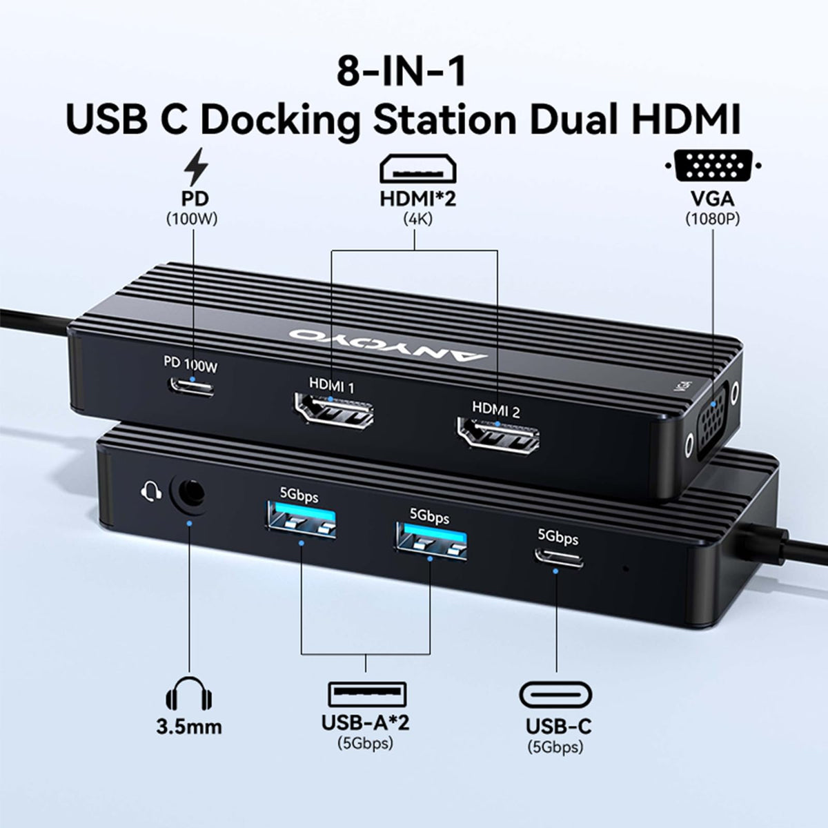ANYOYO USB-C Docking Station triple-display ports enabling multitasking across screens