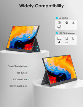 Anyuse 17.3-inch monitor side ports showing USB-C connectivity for power and signal