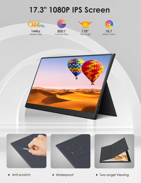 Anyuse 17.3-inch monitor in a travel bag illustrating slim, portable design