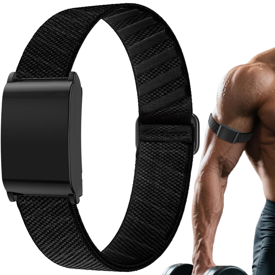 Anpzband bicep band with case secured on arm during activity for reliable wear.