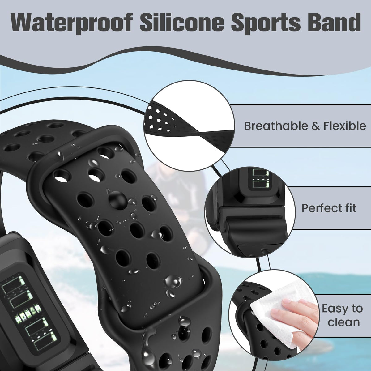 Anpzband Whoop 5.0 waterproof silicone strap resists sweat and rain