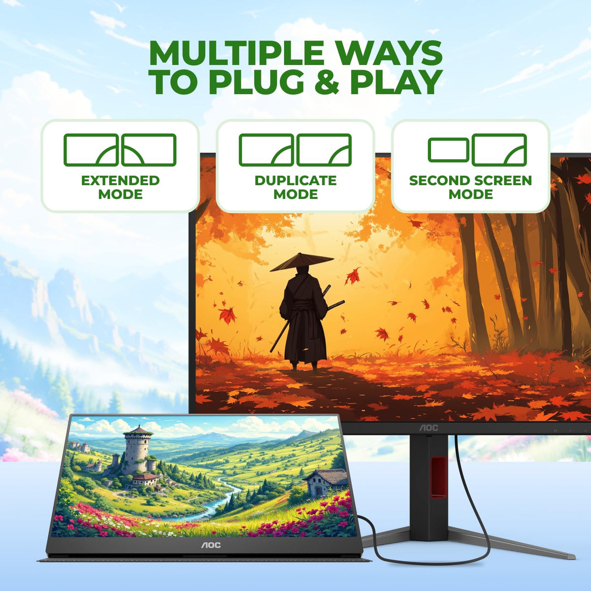 AOC 16T20 Mini HDMI input for quick connection to consoles or PCs