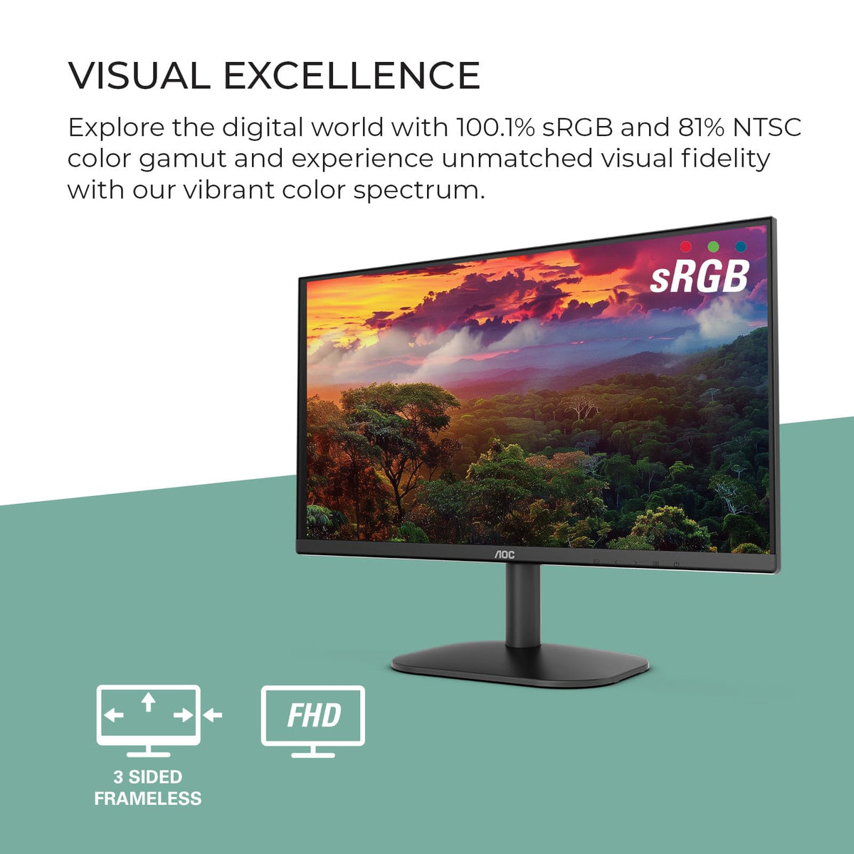 AOC 22B2HM2 eco-friendly operation with Flicker-Free viewing