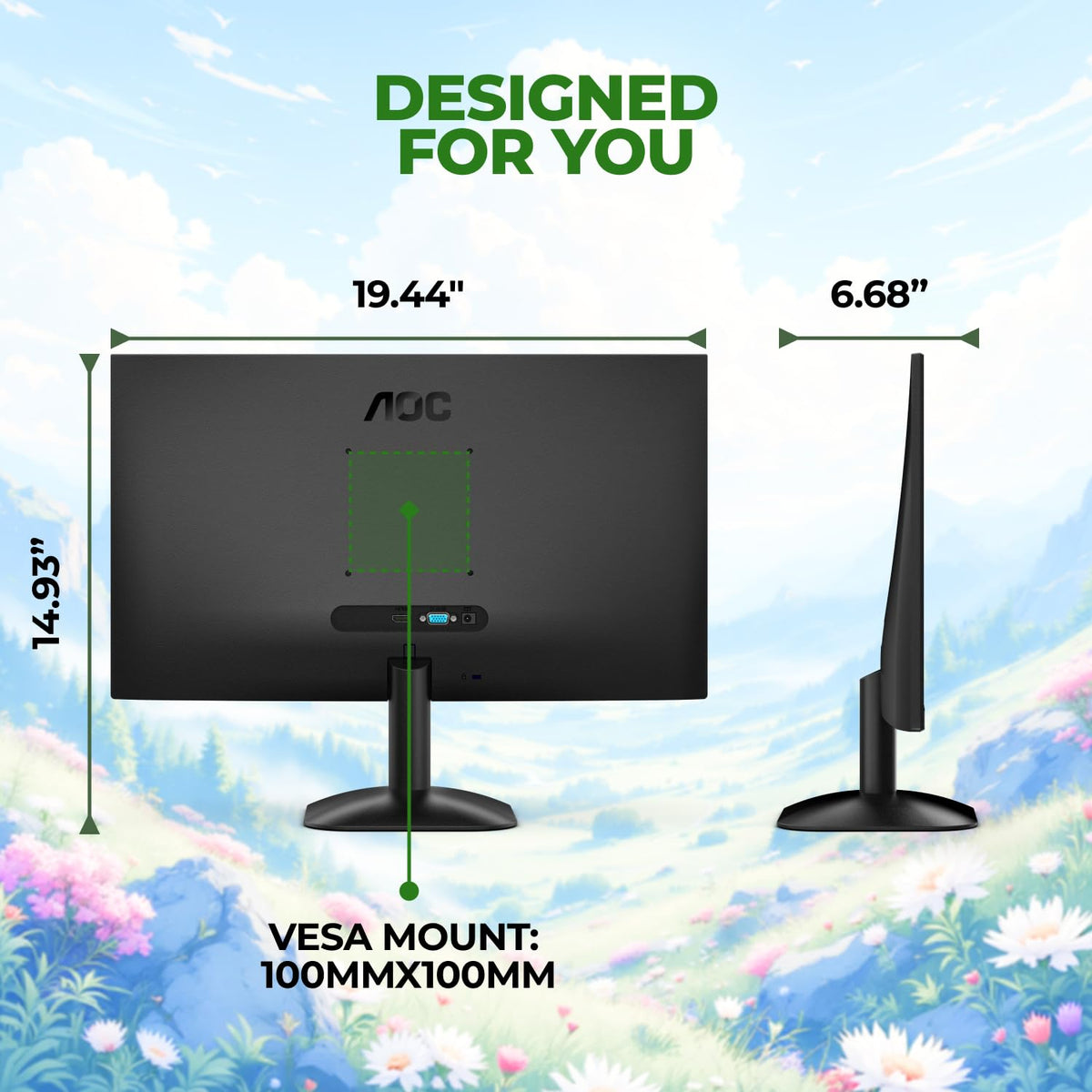 AOC 22B35HM23 Flicker-Free and Low Blue Light for comfortable long sessions.