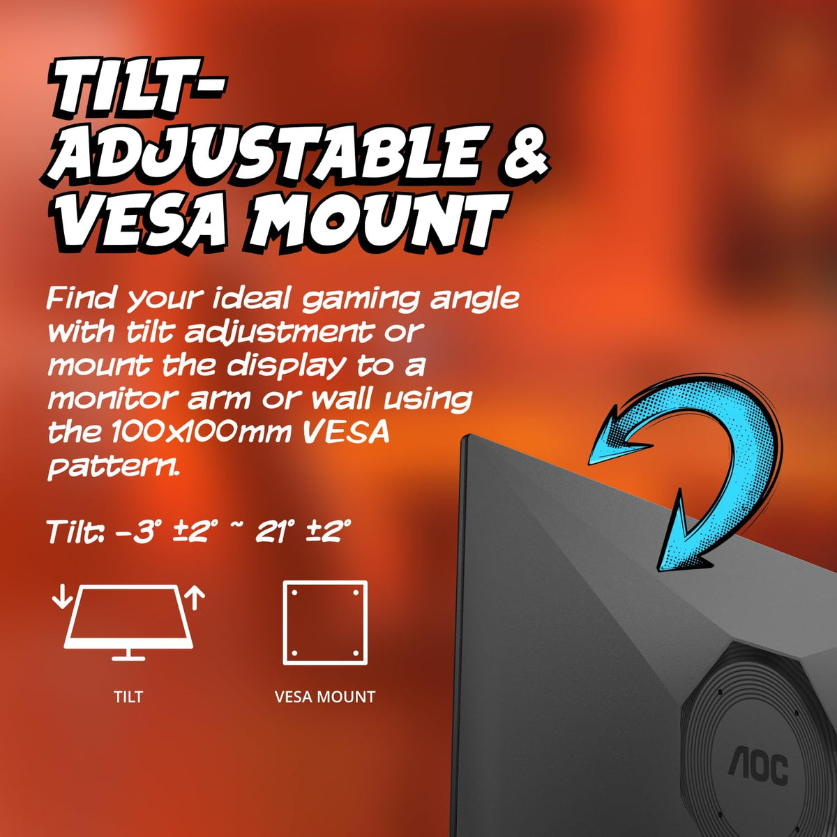 AOC 25G51Z tilted ergonomic stand supports comfortable sessions