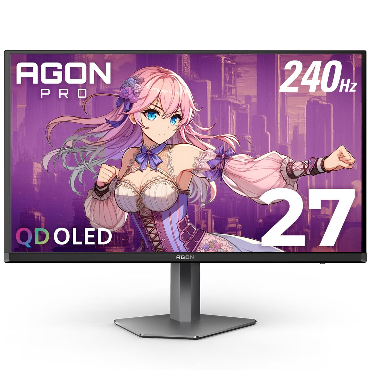 AOC Agon Pro 27QD-OLED front view for immersive gaming visuals.