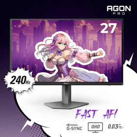 AOC Agon Pro 27QD-OLED side view emphasizes slim profile for desk setups.