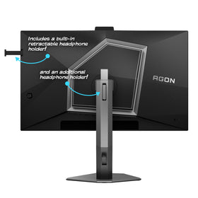 AOC AGON PRO AG276QSG2 built-in speakers and headphone holder for tidy desks.