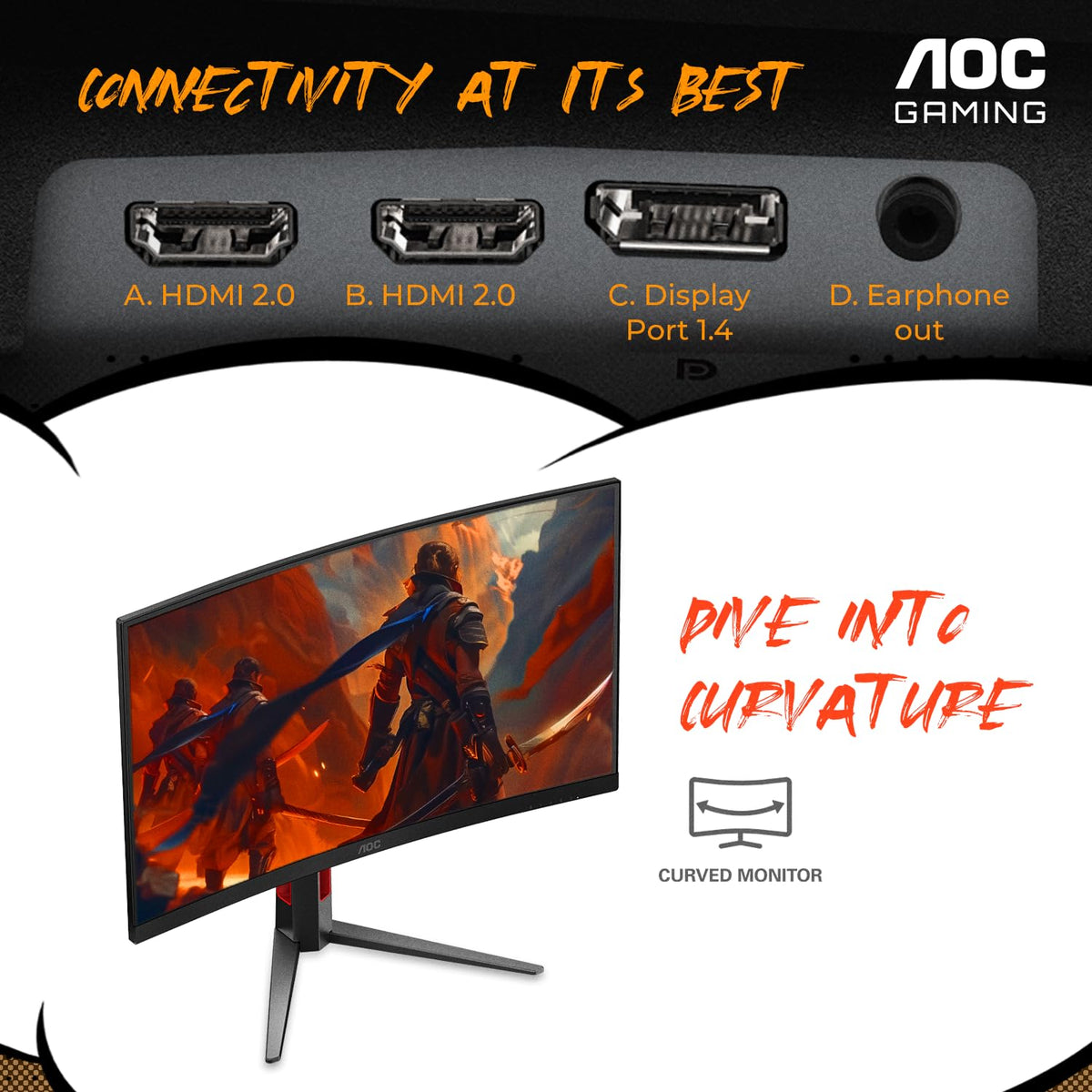 AOC C27G4H2 ergonomic stand with height tilt and swivel