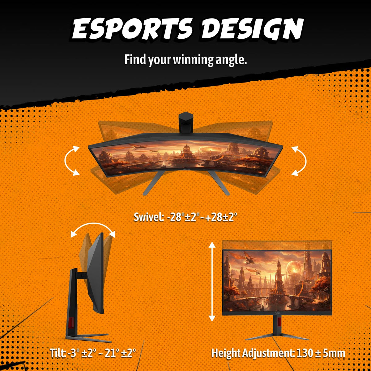 AOC C27G4ZH height-adjustable stand enables flexible viewing