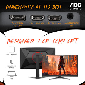AOC CQ27G4H adjustable stand and VESA compatibility support flexible mounting.