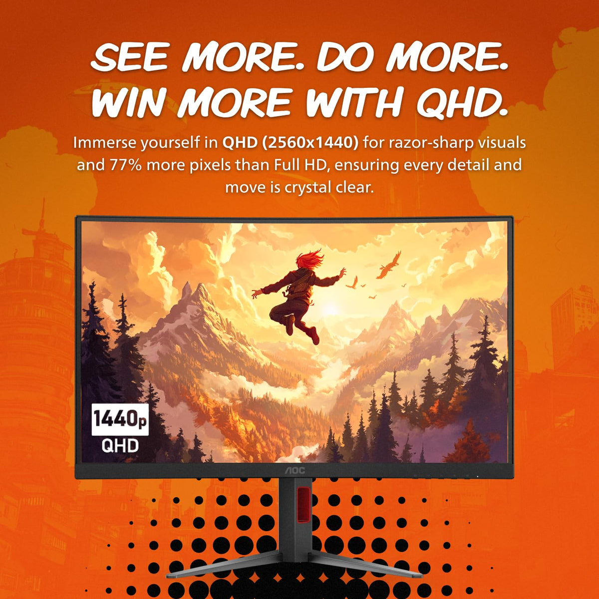 AOC CQ27G4ZH 0.3ms MPRT minimizes motion blur during play.
