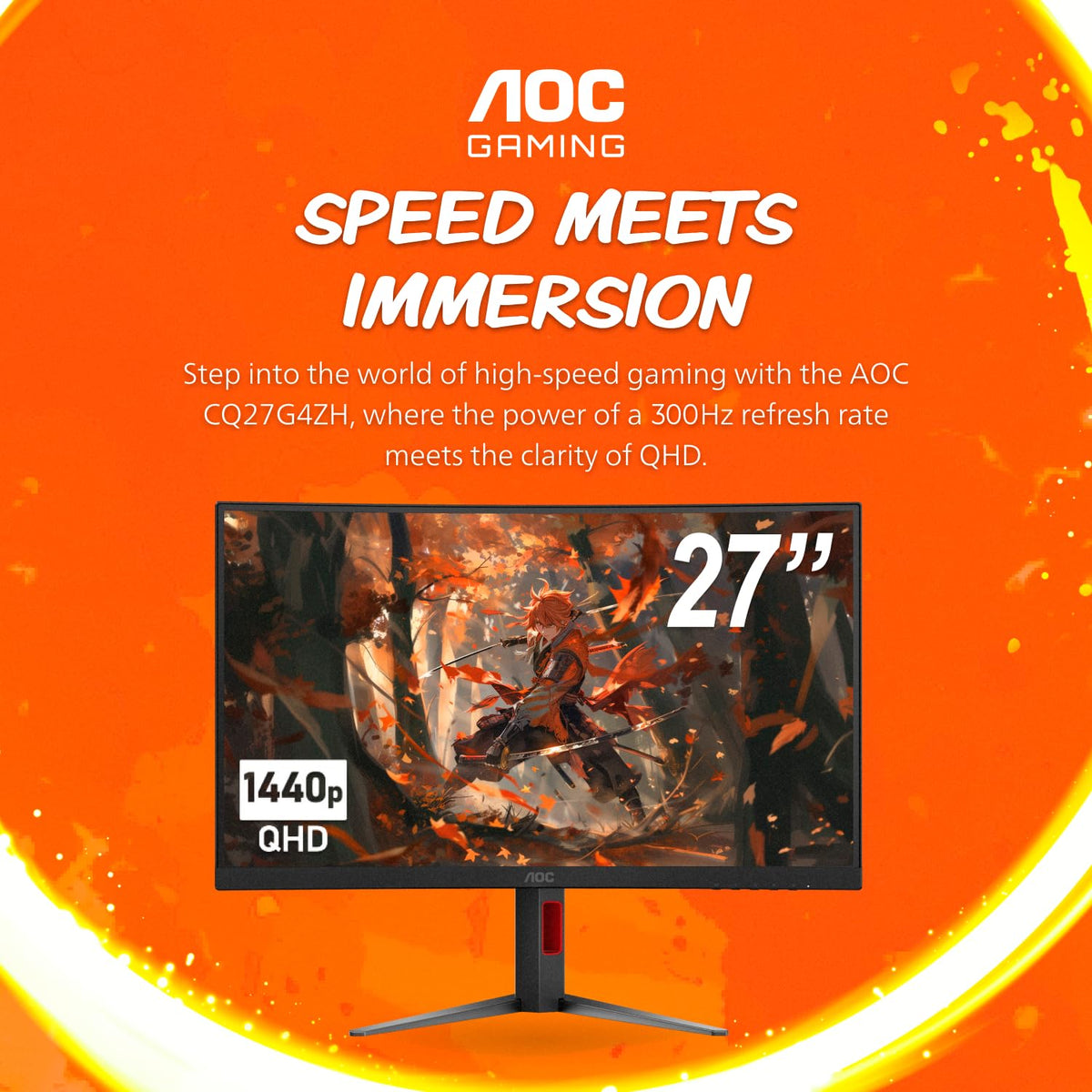 AOC CQ27G4ZH 1500R curvature for comfortable extended sessions.