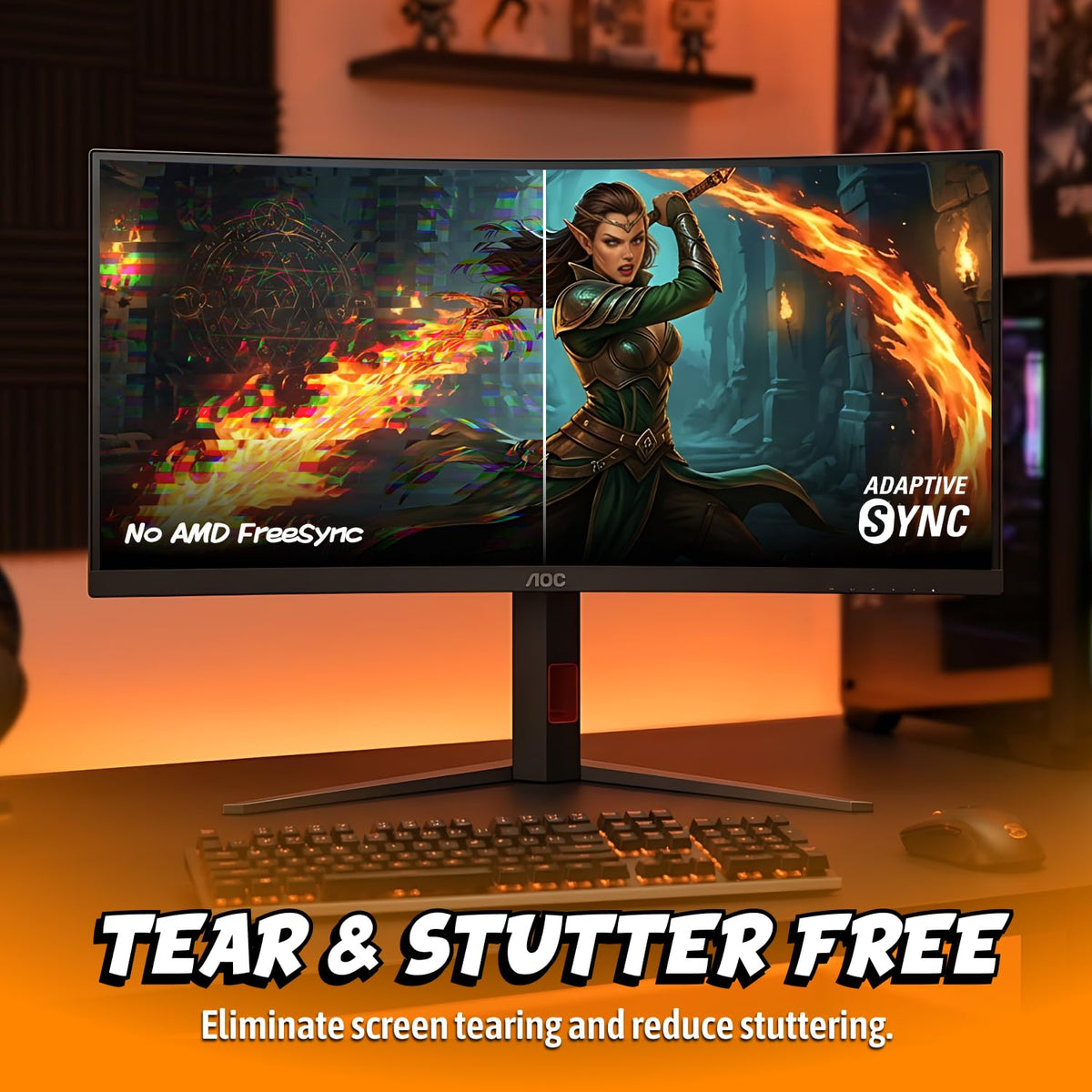 AOC CU34G4H Adaptive-Sync and HDR Ready for tear-free visuals with enhanced contrast.