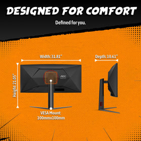 AOC CU34G4Z ergonomic stand with tilt, swivel, and height adjustment.