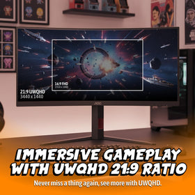 AOC CU34G4Z FreeSync Premium for tear-free play on compatible GPUs.