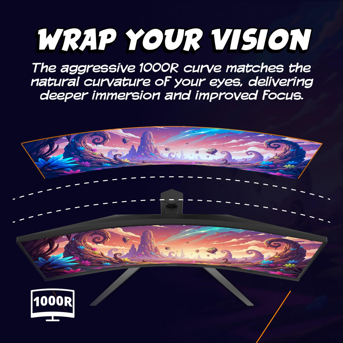 AOC CU34G4Z immersive UWQHD panel with panoramic field of view.