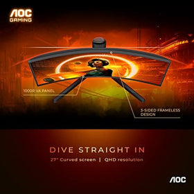 AOC CQ27G3S 165Hz refresh rate captures fast action with smooth motion.