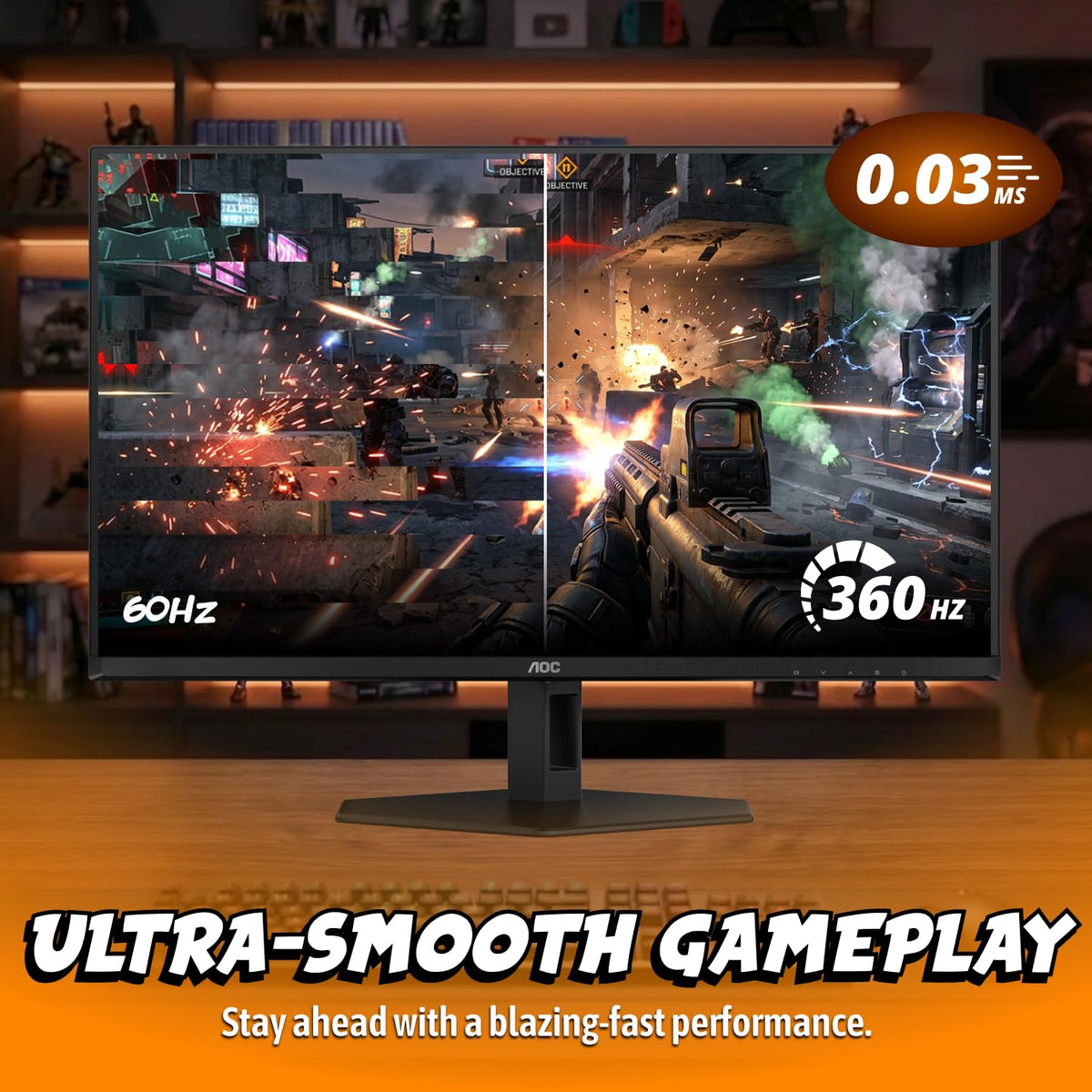 AOC Q27G40SDE 0.03ms response minimizes motion blur during fast scenes