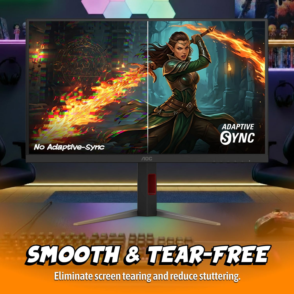 Adaptive-Sync reduces tearing for smooth, consistent gameplay on the Q27G4SMN