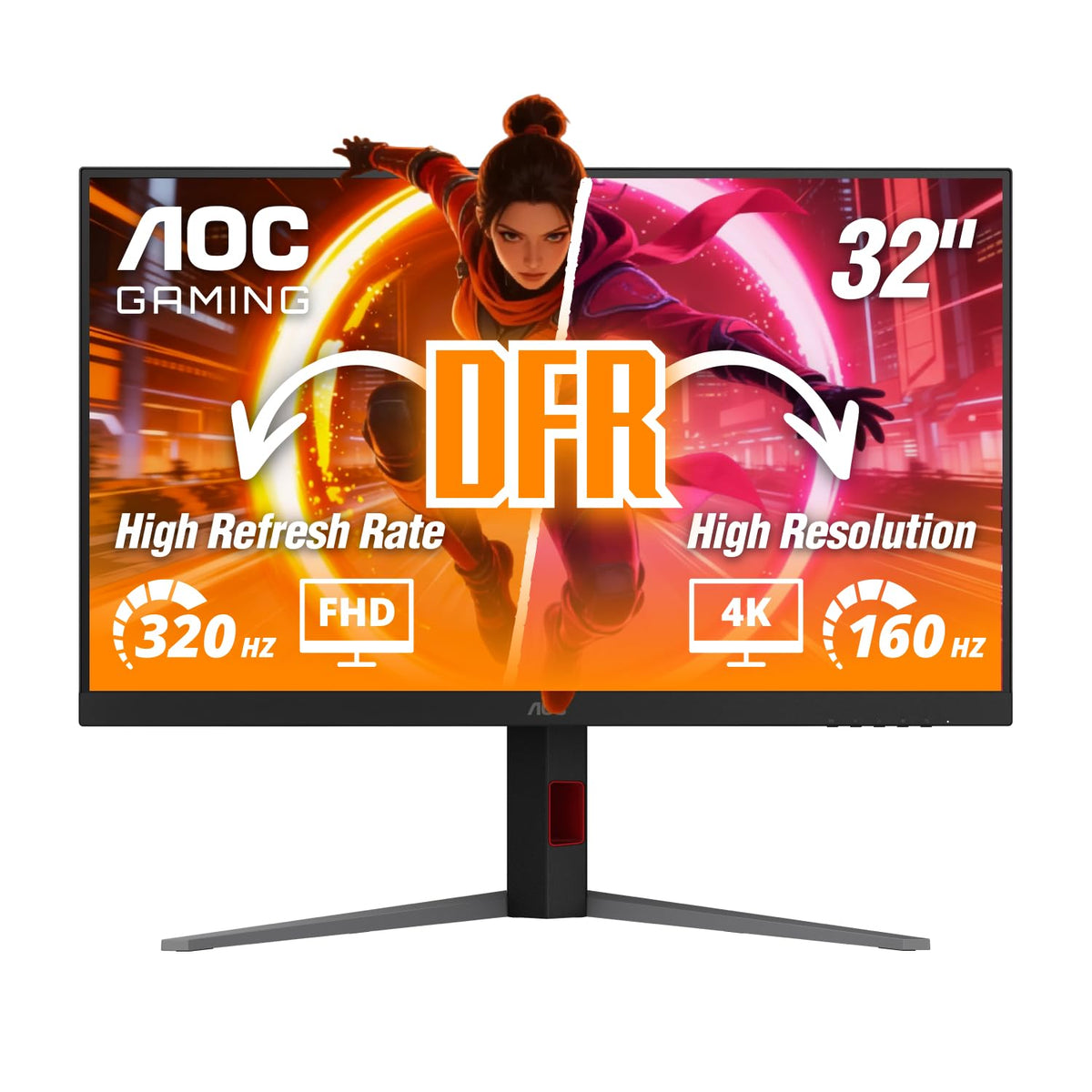 AOC U32G4 31-5-inch 4K UHD display shows crisp detail and color for immersive gaming.