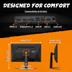 AOC U32G4ZMN Ergonomic stand offers height, tilt, swivel, and pivot for comfort