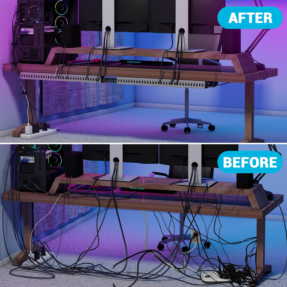 Aocii wall mount cable raceway setup for TV and PC cables