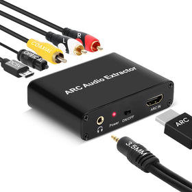 Aodafy HDMI ARC audio extractor front view shows clear ports for easy TV setup.