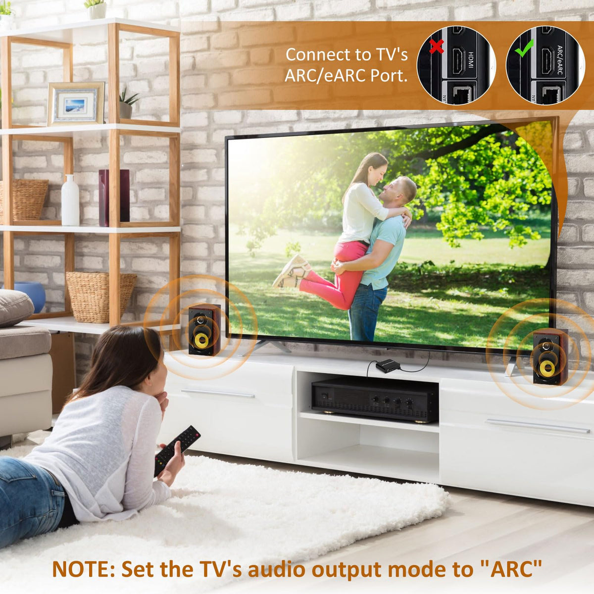 Aodafy HDMI ARC audio extractor outputs diagram shows optical, coaxial, 3.5mm, RCA.