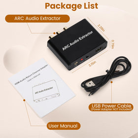 Aodafy HDMI ARC audio extractor with remote hints for TV volume control.
