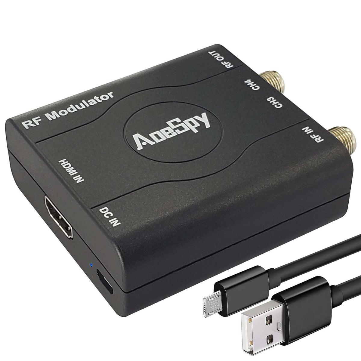 AoeSpy HDMI RF Modulator on PS4 setup, enabling long-range viewing on non-HDMI TVs.